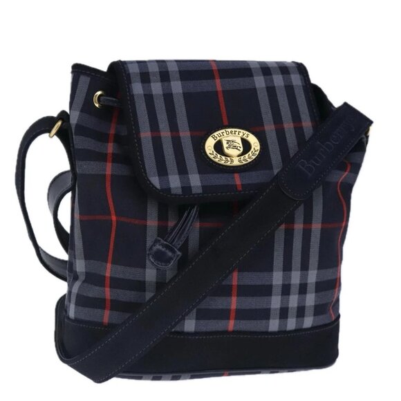 Burberrys Nova Check Shoulder Bag Canvas Navy Gold - Picture 1 of 16